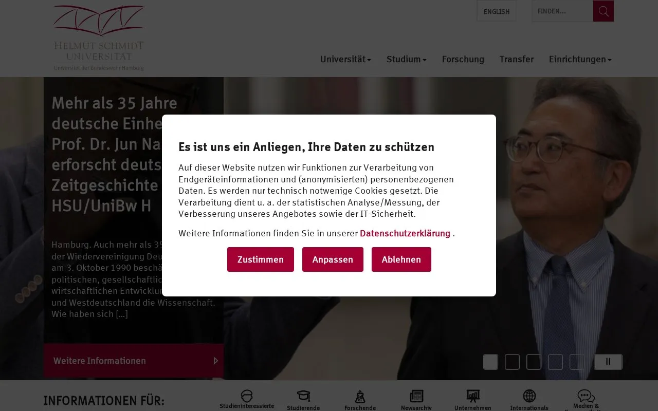 Helmut Schmidt Universitat - Universitat der Bundeswehr Hamburg homepage screenshot