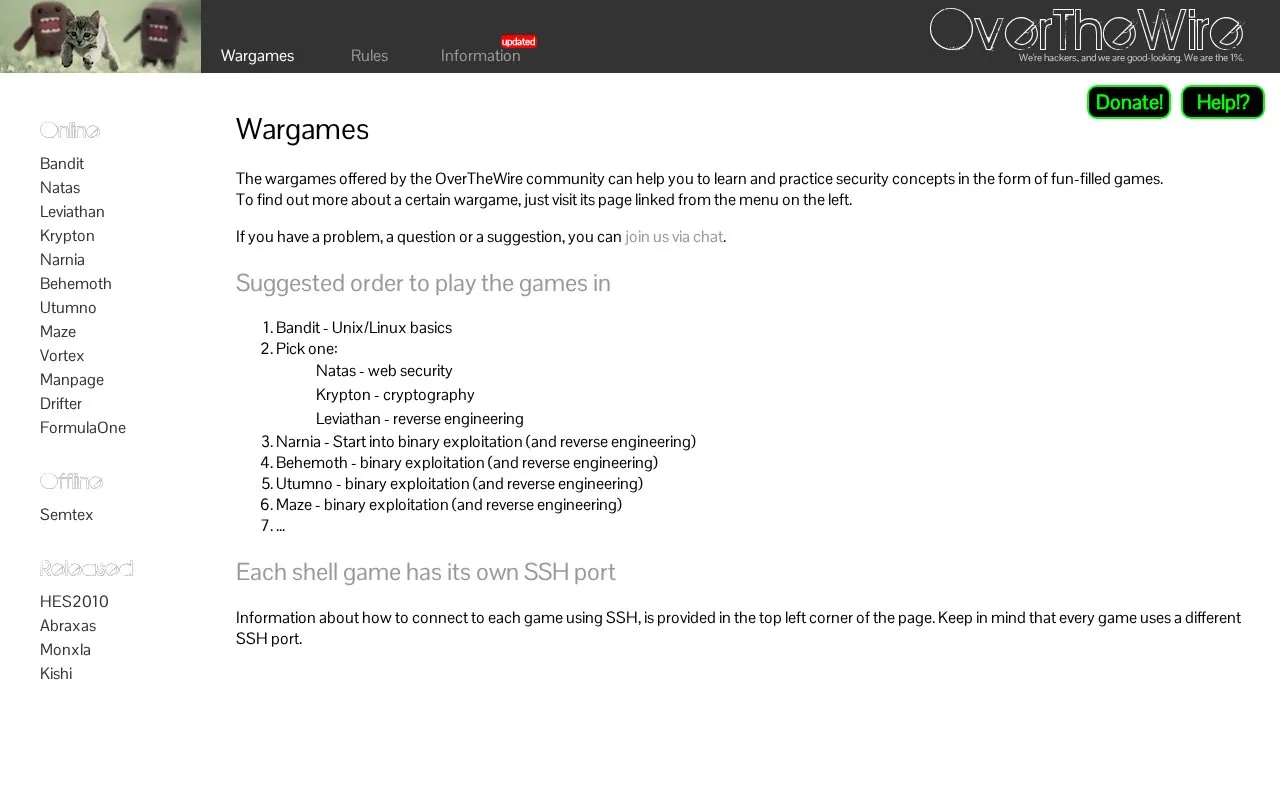 OverTheWire homepage screenshot
