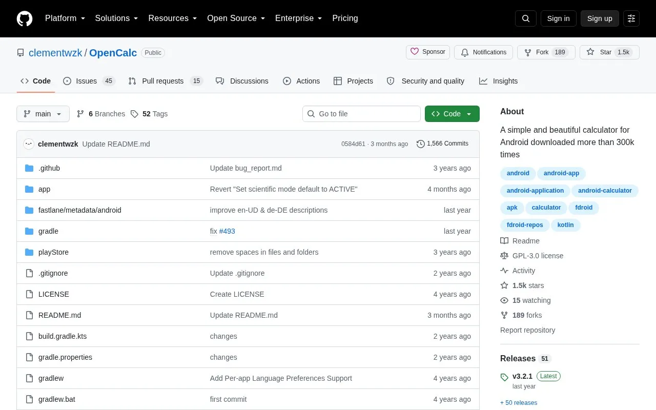 OpenCalc homepage screenshot