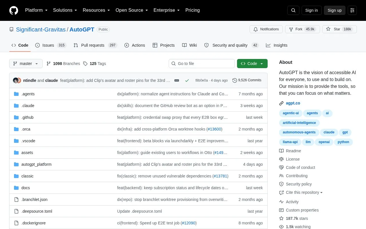Auto-GPT homepage screenshot