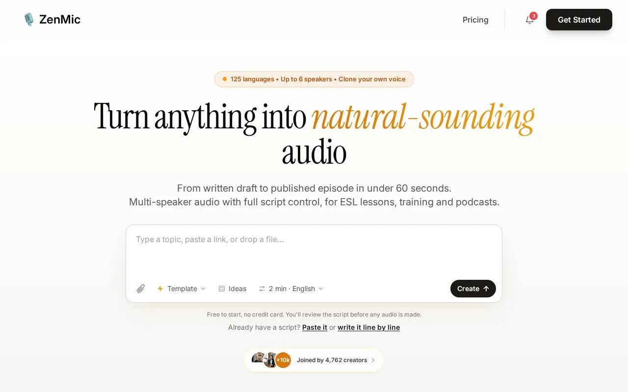 ZenMic homepage screenshot