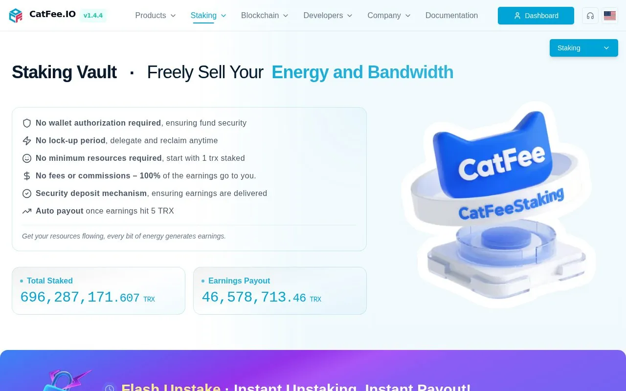 CatFee Staking Vault homepage screenshot