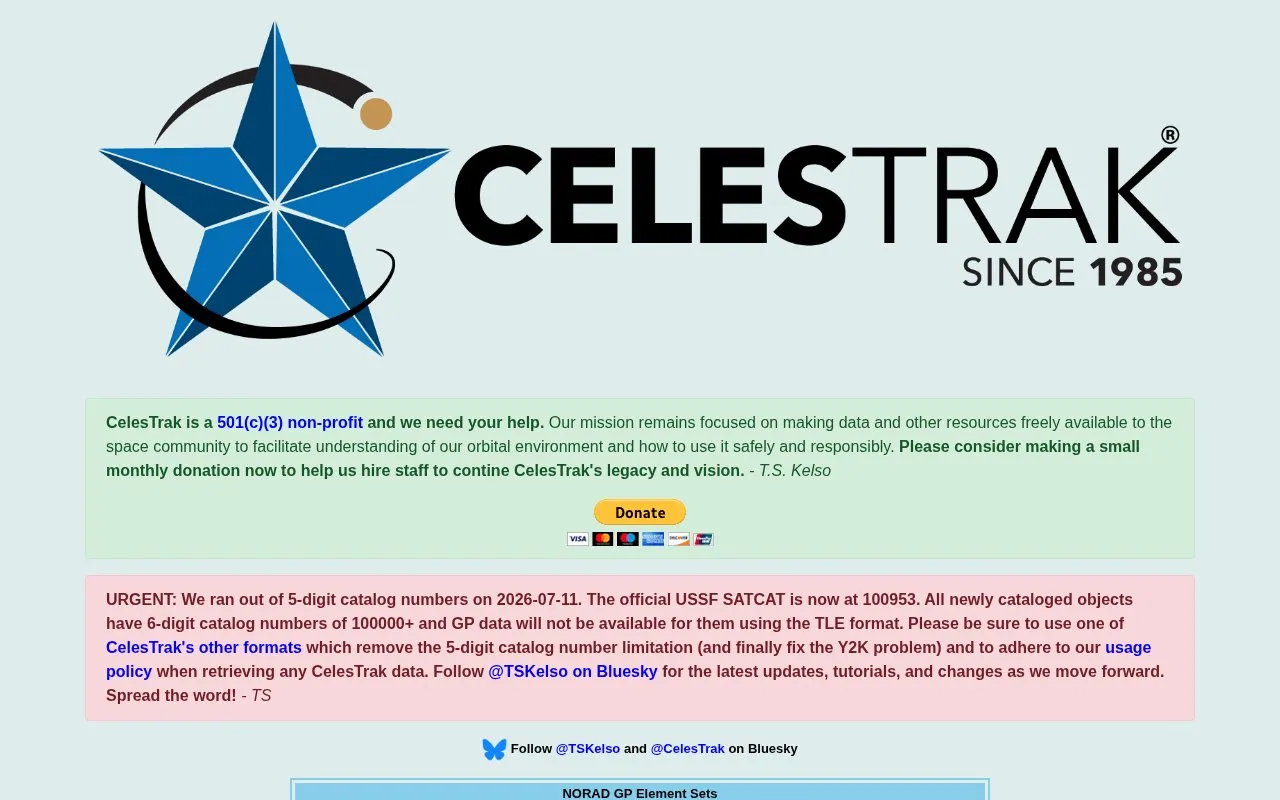 CelesTrack homepage screenshot