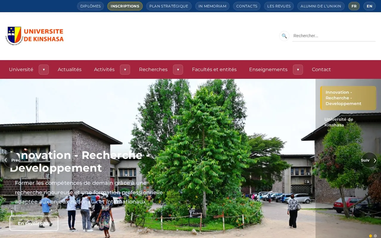 Université de Kinshasa homepage screenshot