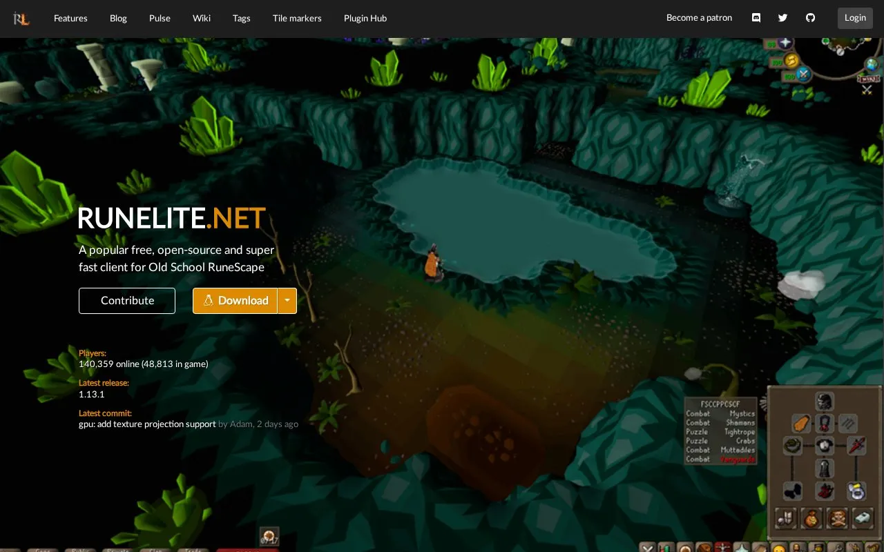 RuneLite homepage screenshot