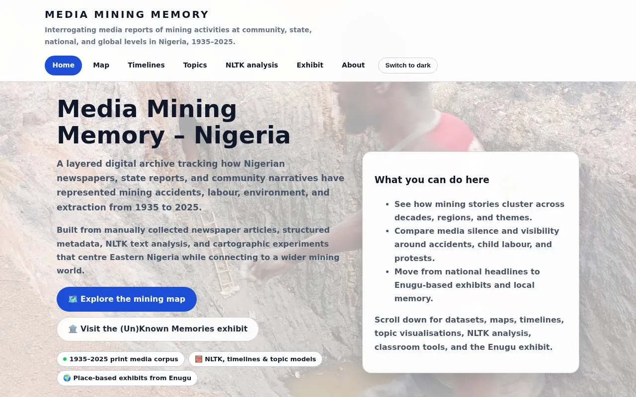 Media Mining Memory in Nigera homepage screenshot