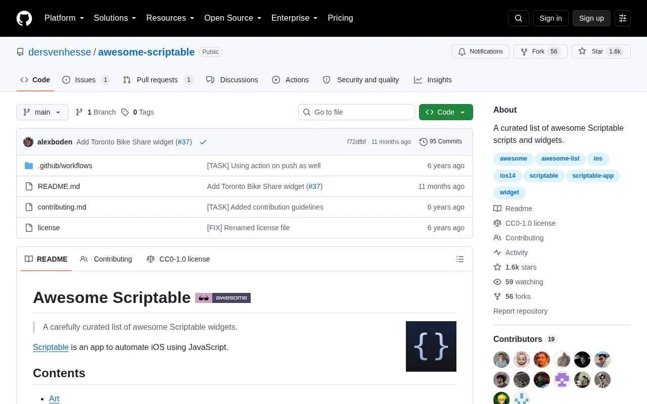Scripts / Widgets homepage screenshot