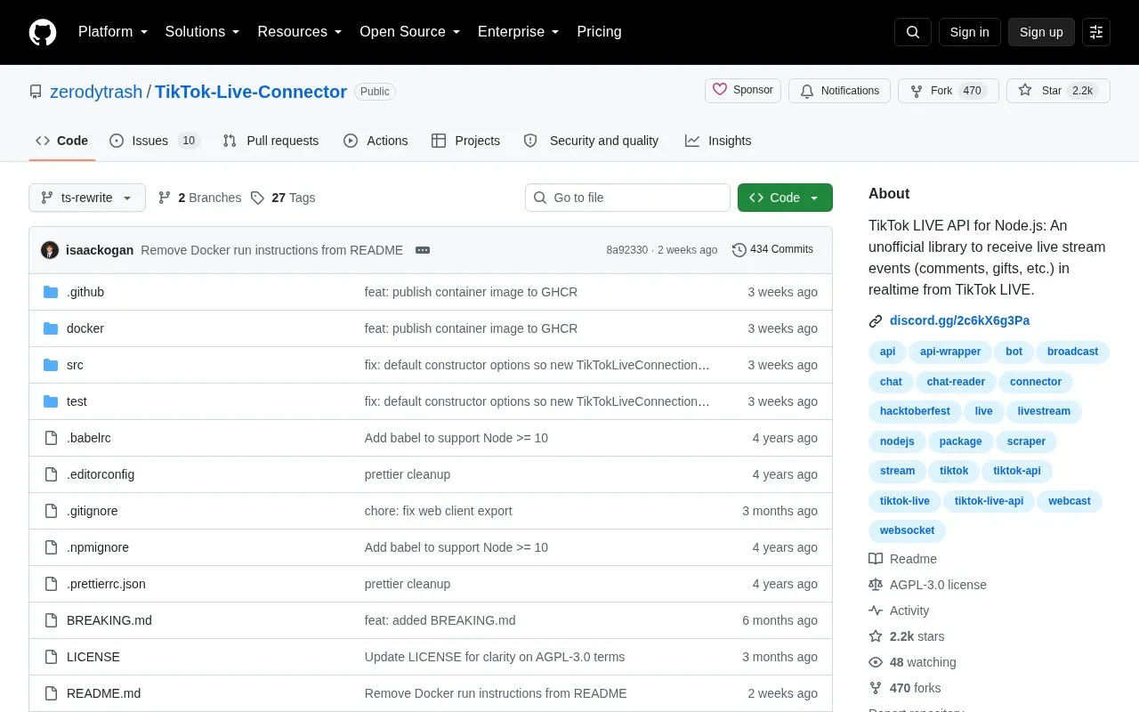 TikTok-Live-Connector homepage screenshot