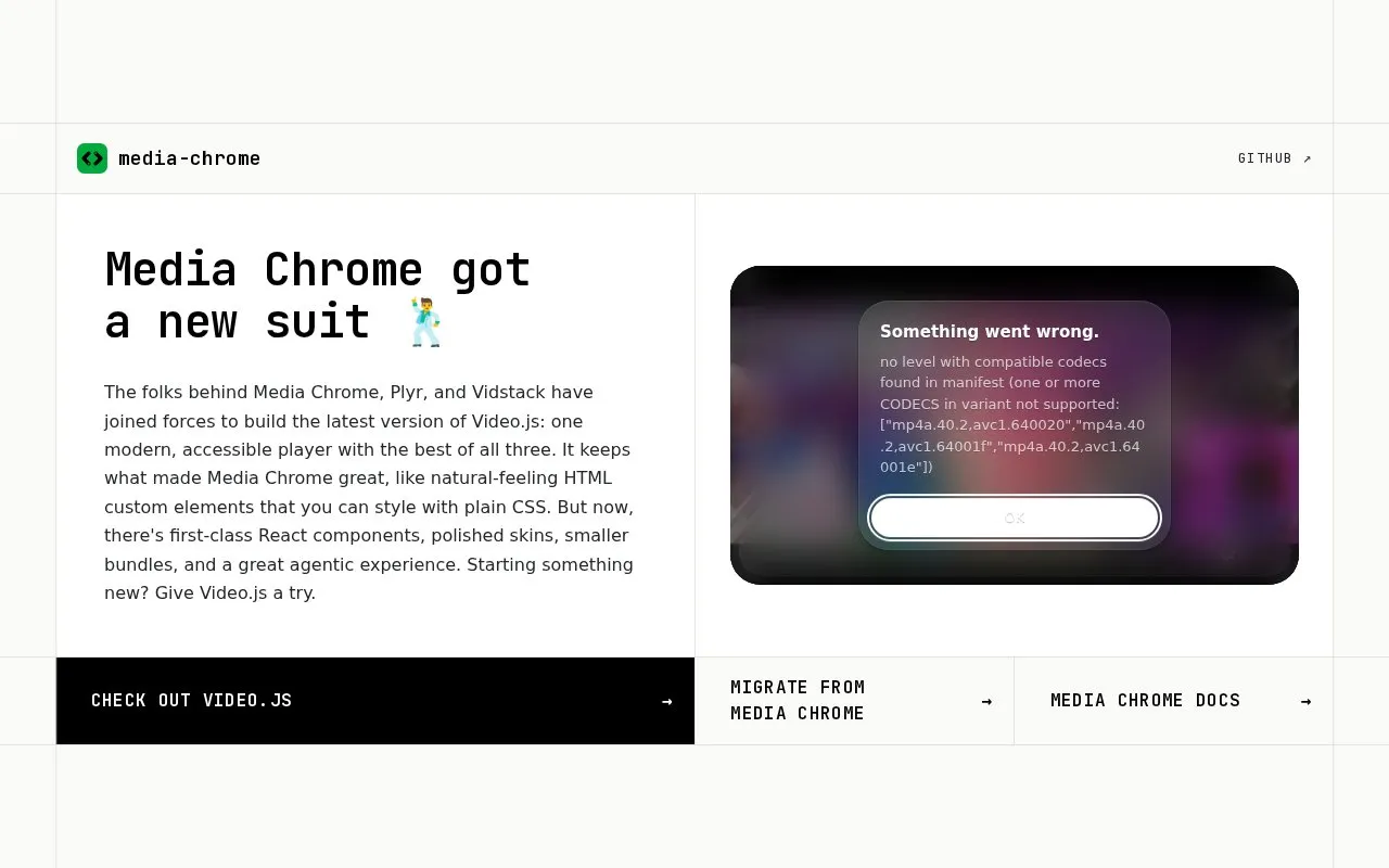Media Chrome homepage screenshot