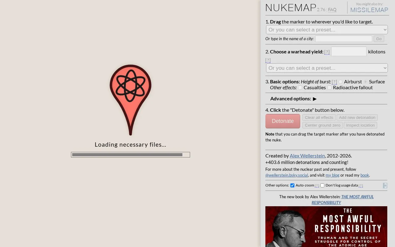NUKEMAP homepage screenshot