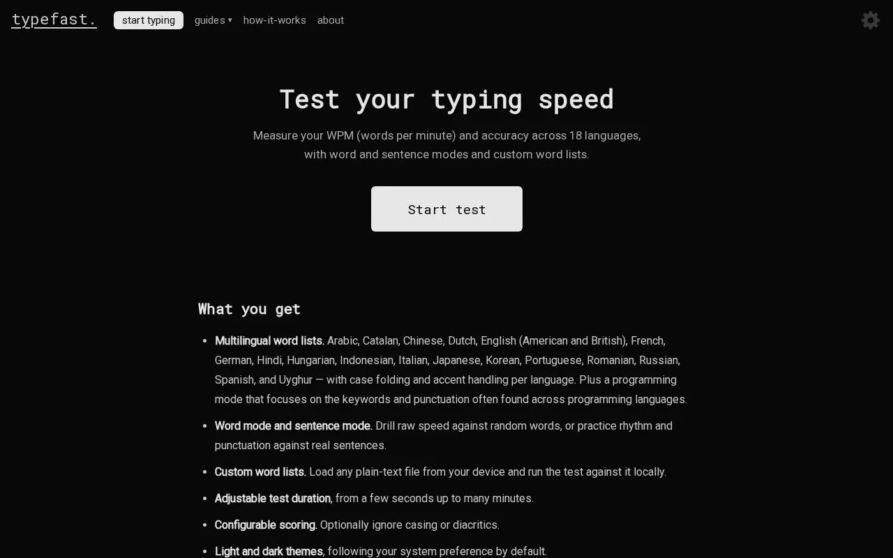 TypeFast homepage screenshot