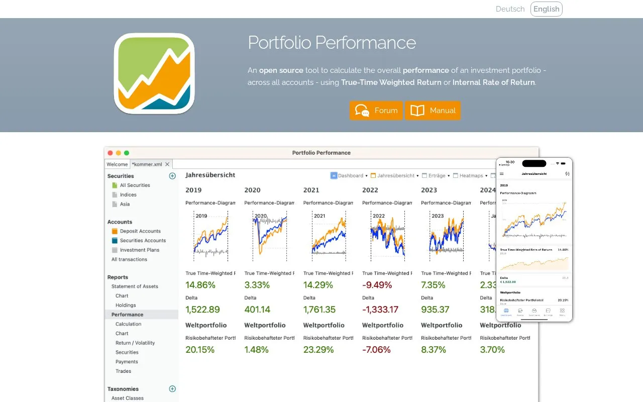 Portfolio Performance homepage screenshot