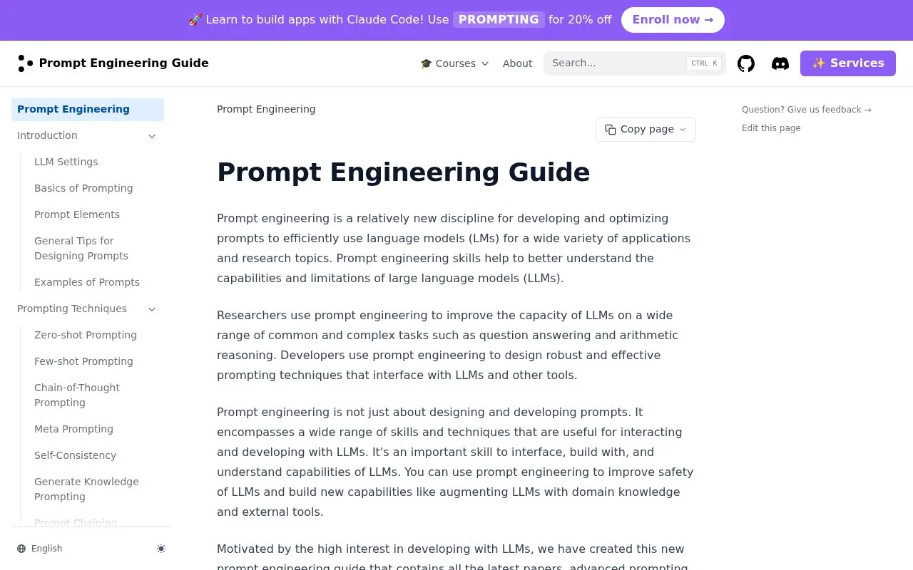 Prompt Engineering Guide homepage screenshot