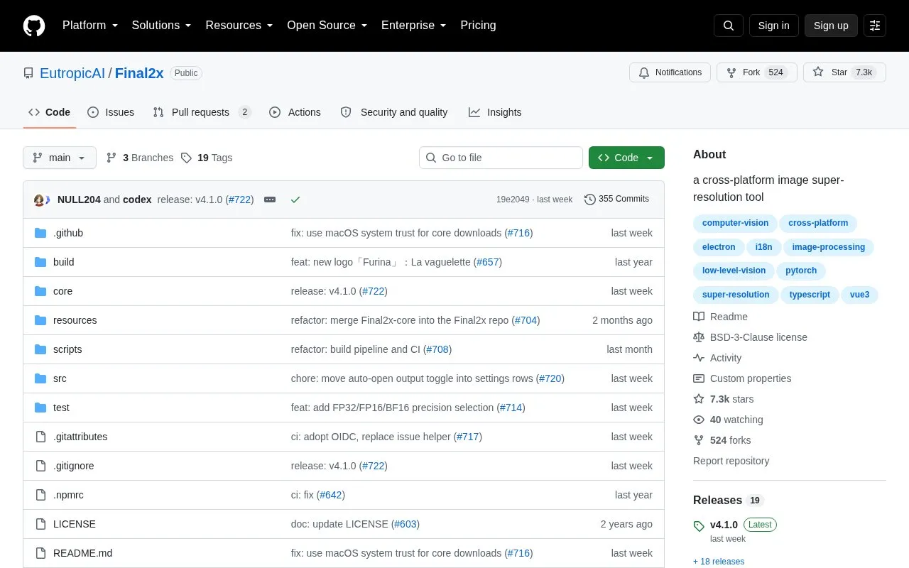 Final2x homepage screenshot