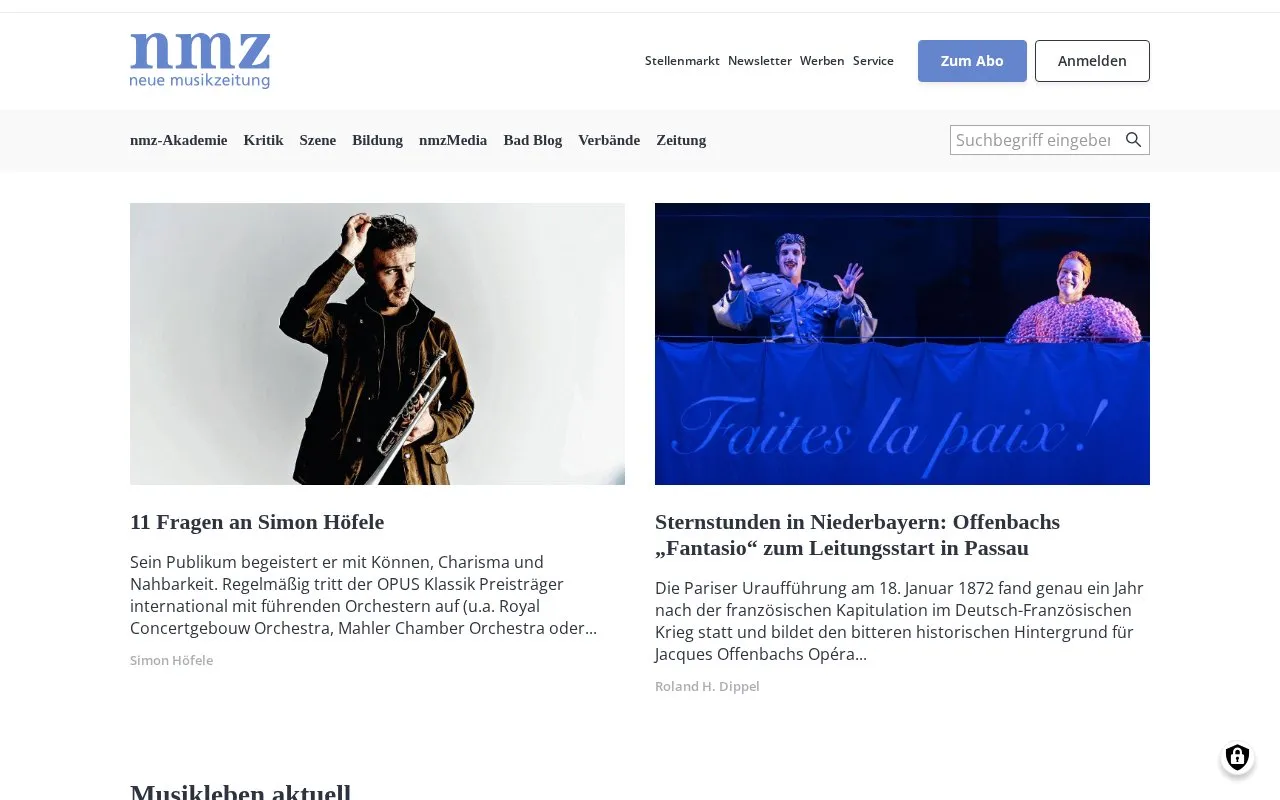 Neue Musikzeitung homepage screenshot