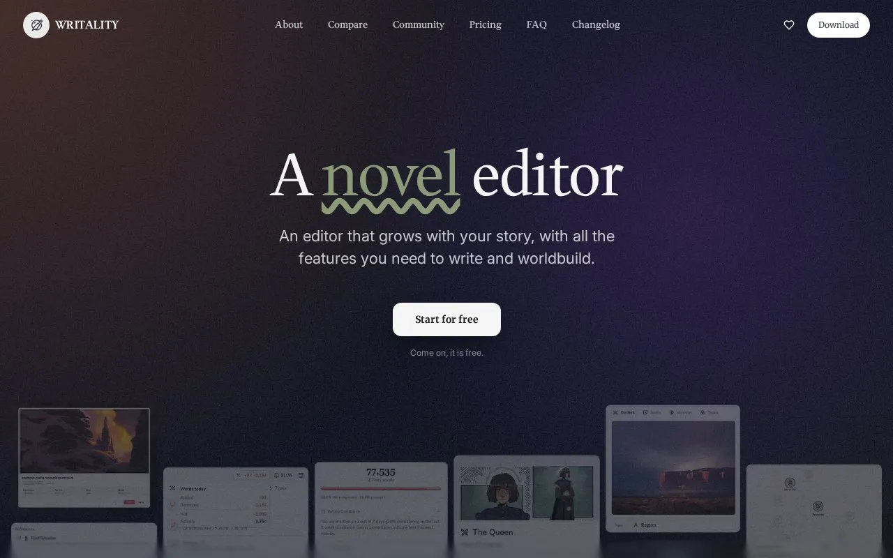 Writality homepage screenshot