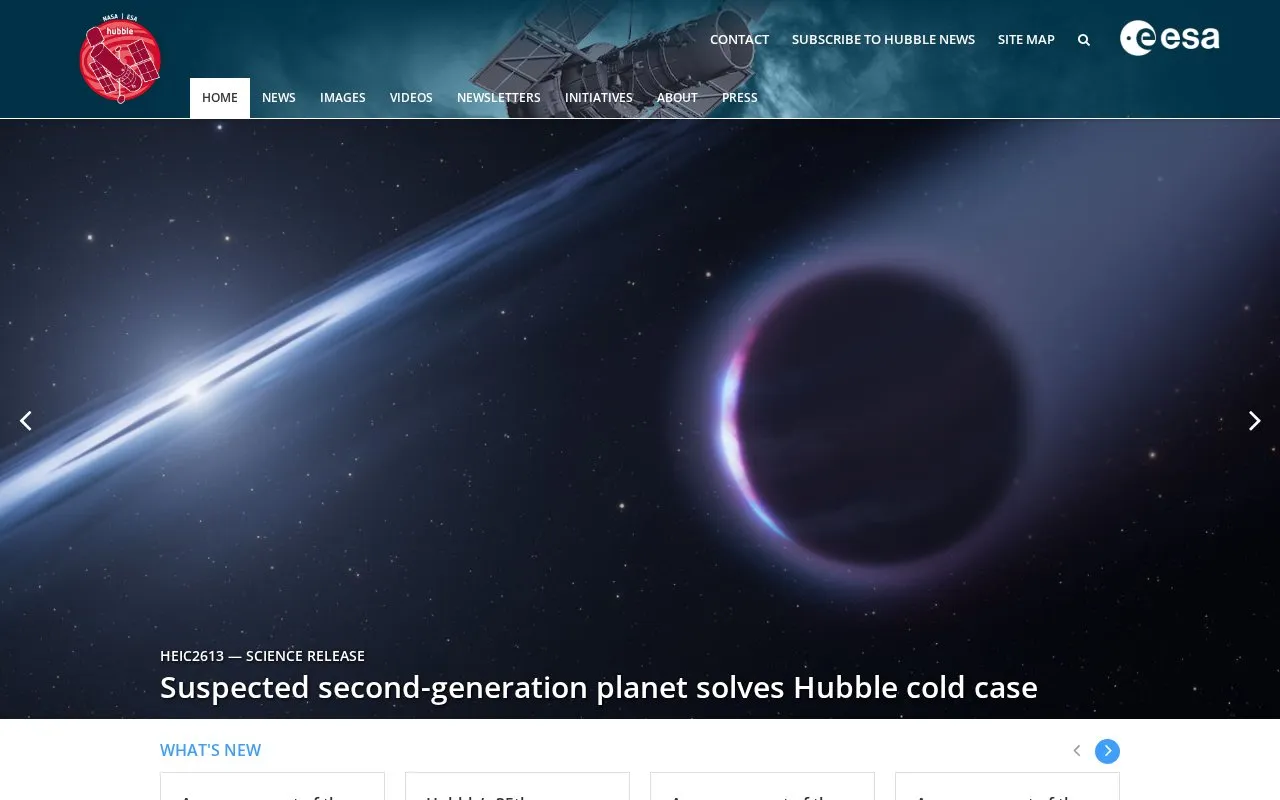 ESA Hubble homepage screenshot