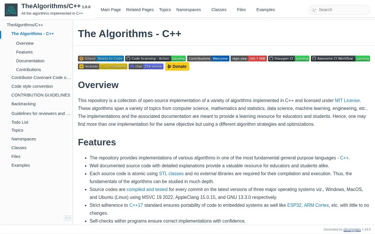 The Algorithms - C++ homepage screenshot