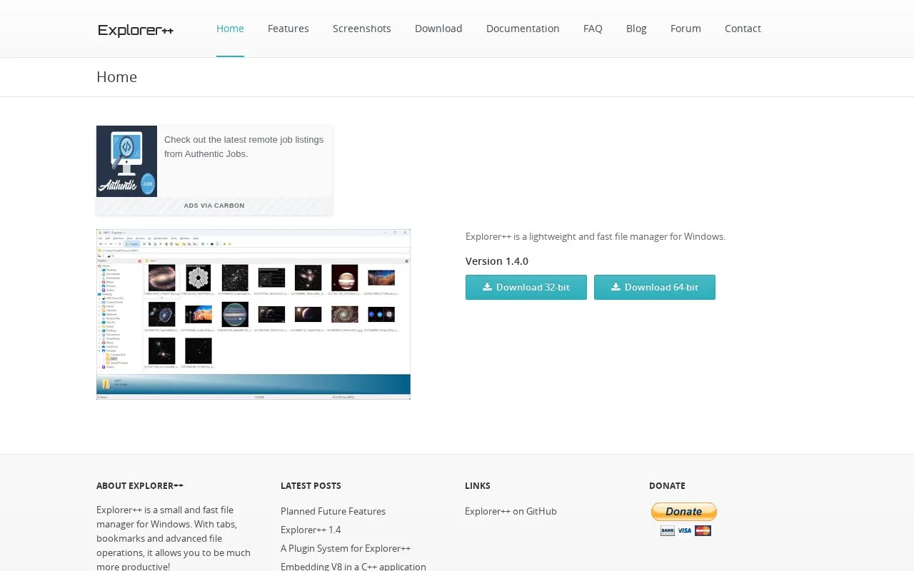 Explorer++ homepage screenshot