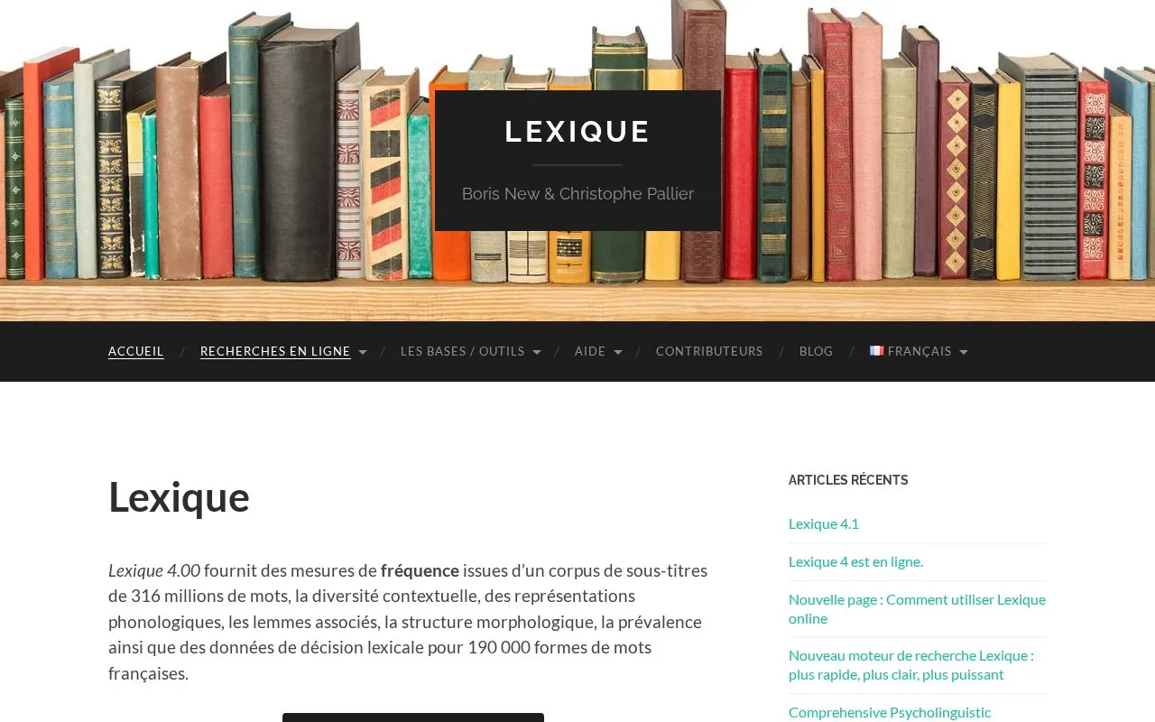 Lexique homepage screenshot