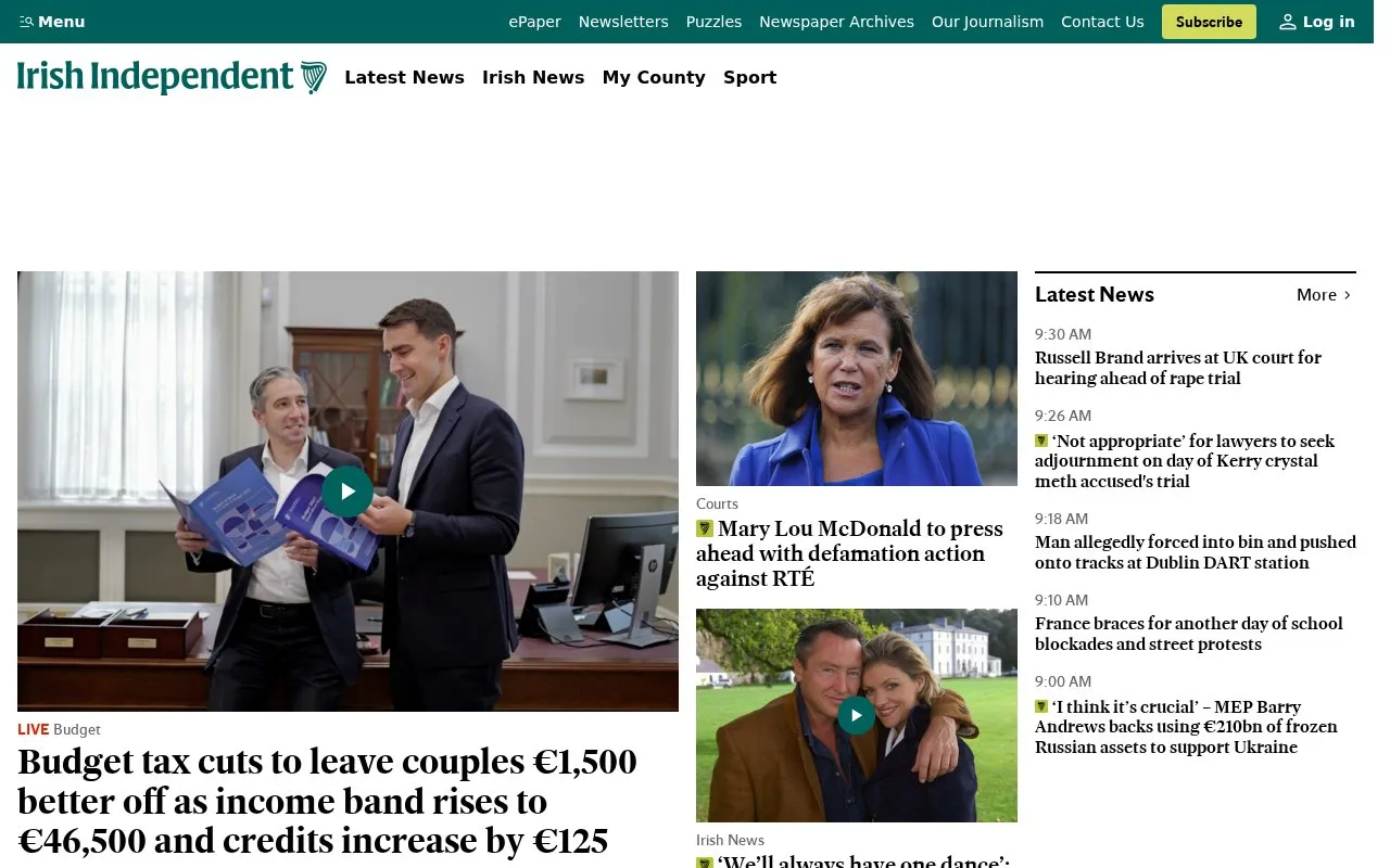 Irish Independent homepage screenshot