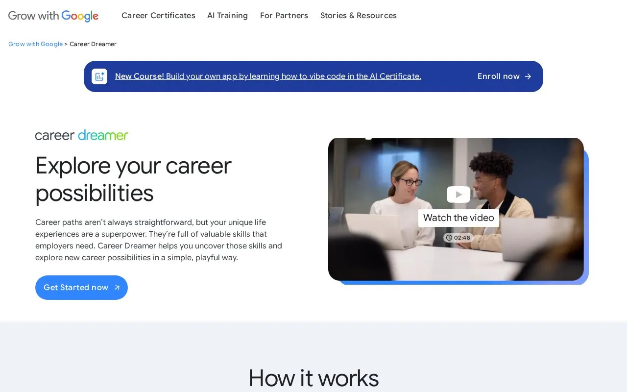 Career Dreamer homepage screenshot