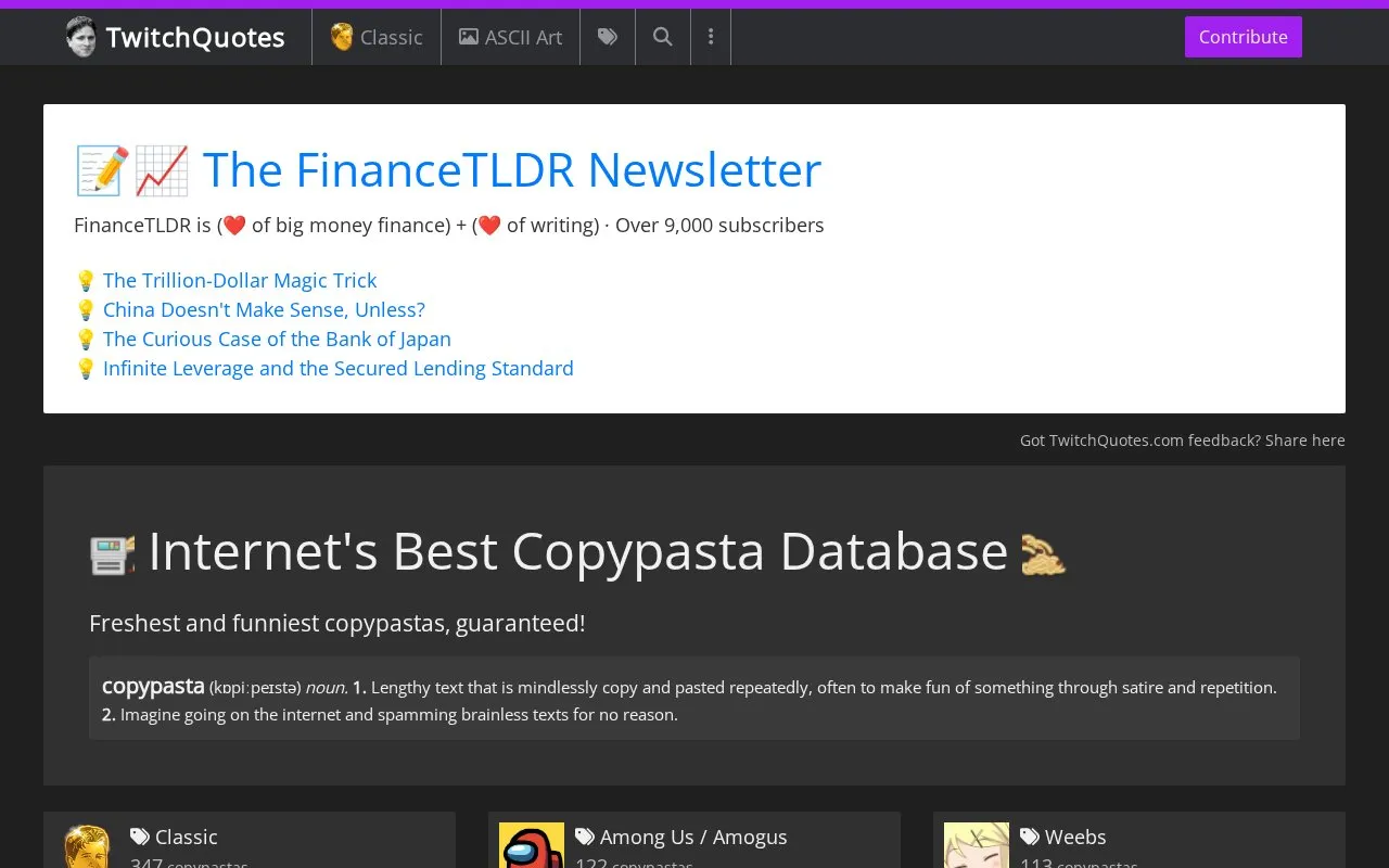 TwitchQuotes homepage screenshot