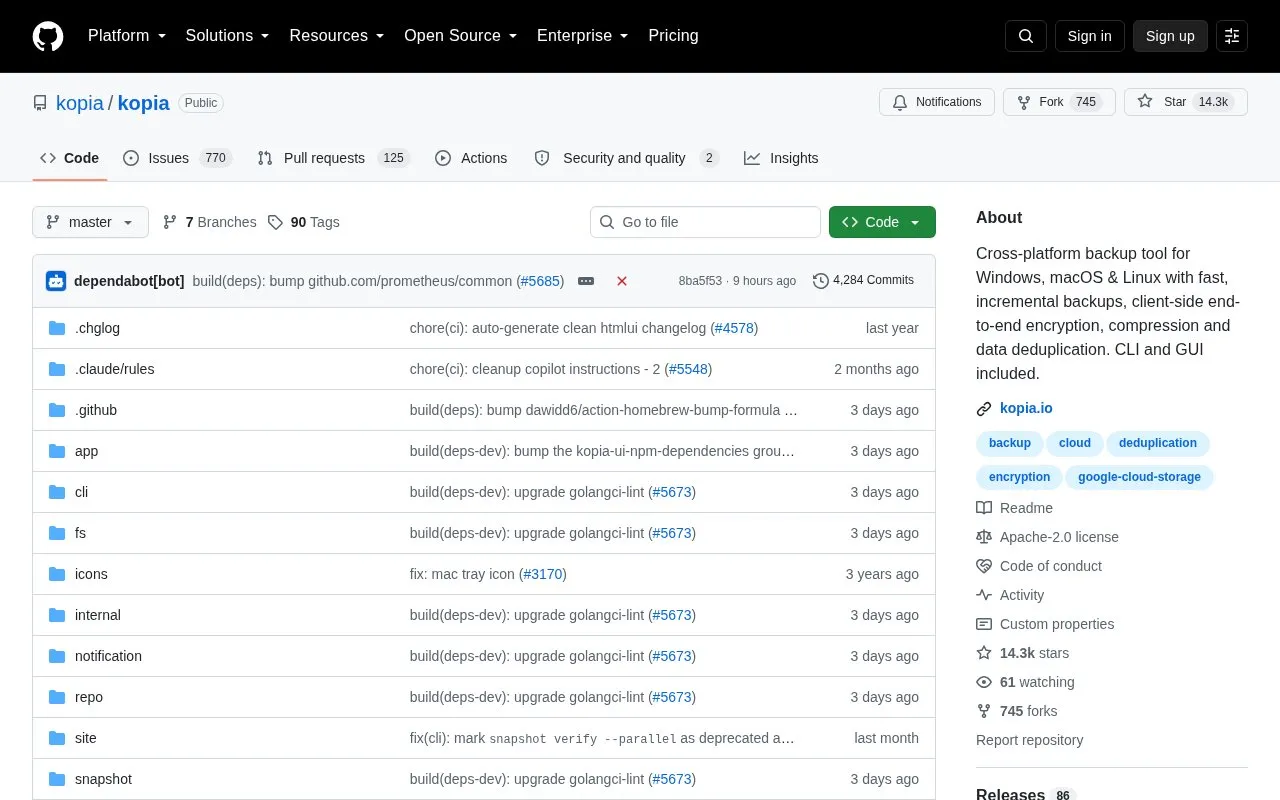 Kopia homepage screenshot