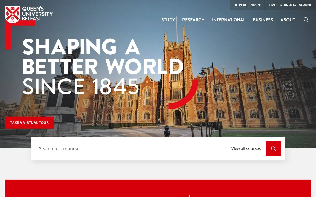 Queen's University Belfast homepage screenshot