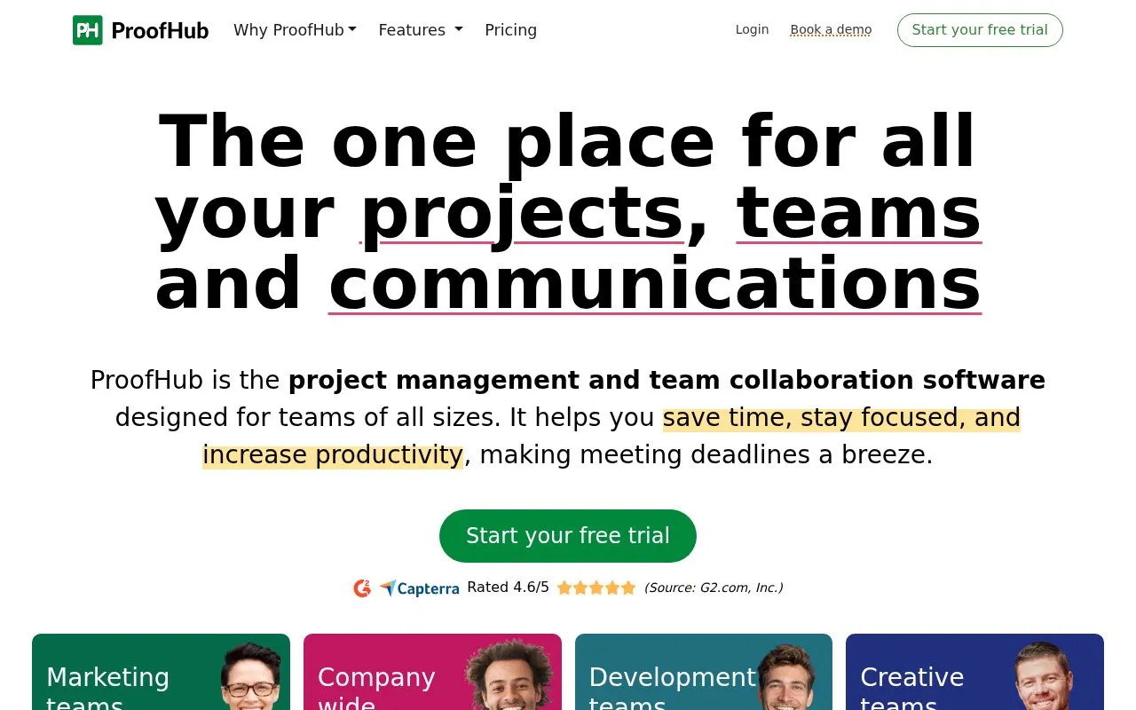 ProofHub homepage screenshot