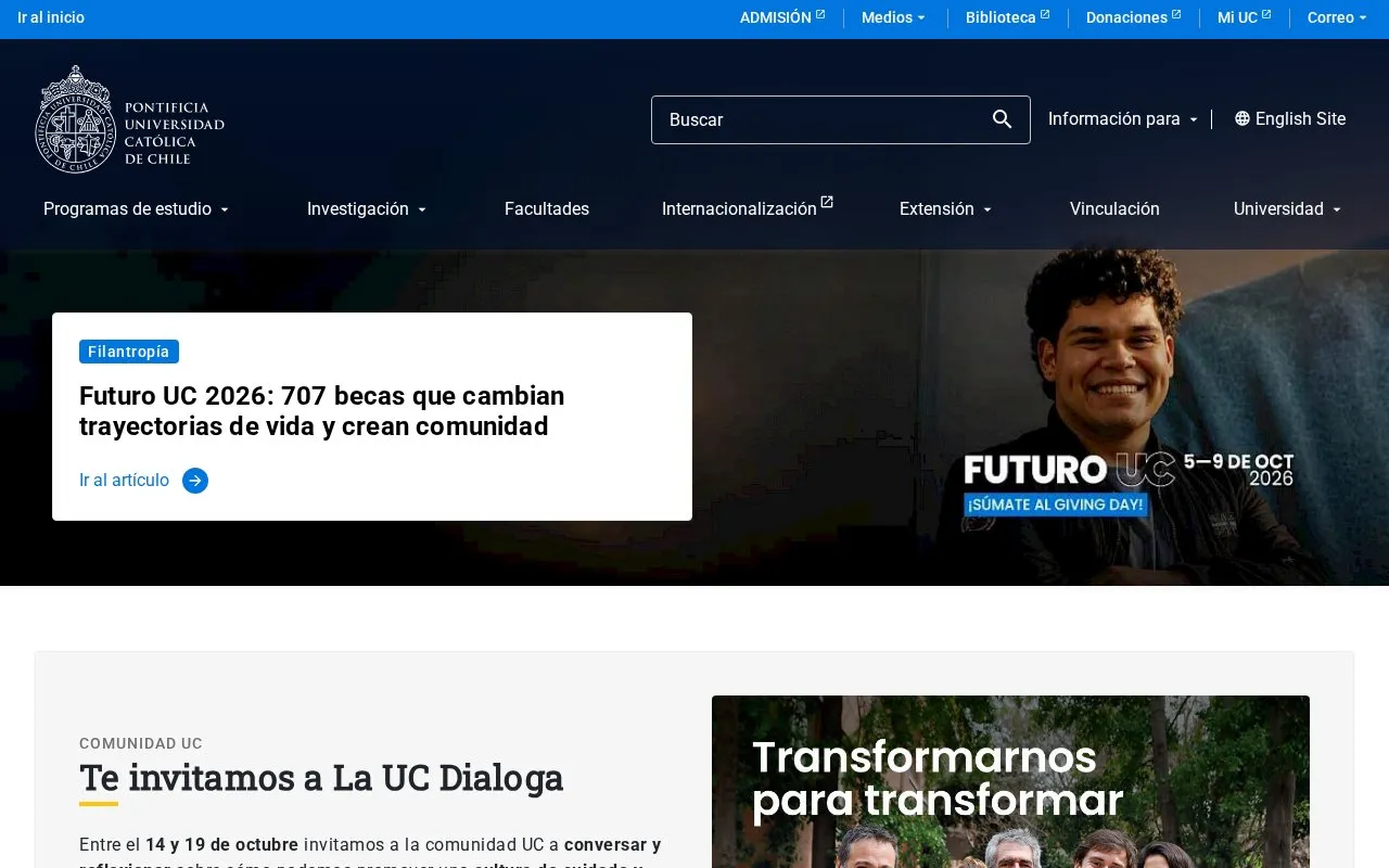 Pontificia Universidad Católica de Chile homepage screenshot