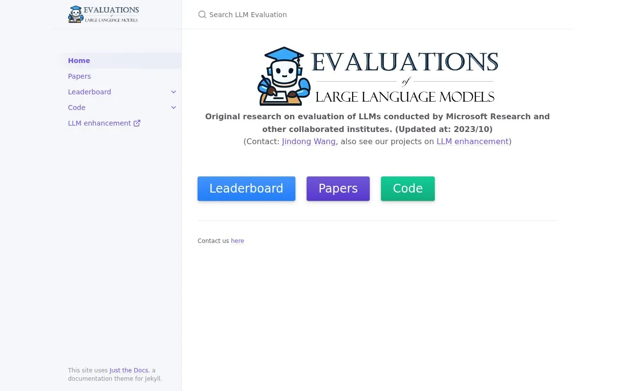 LLM Evaluation homepage screenshot