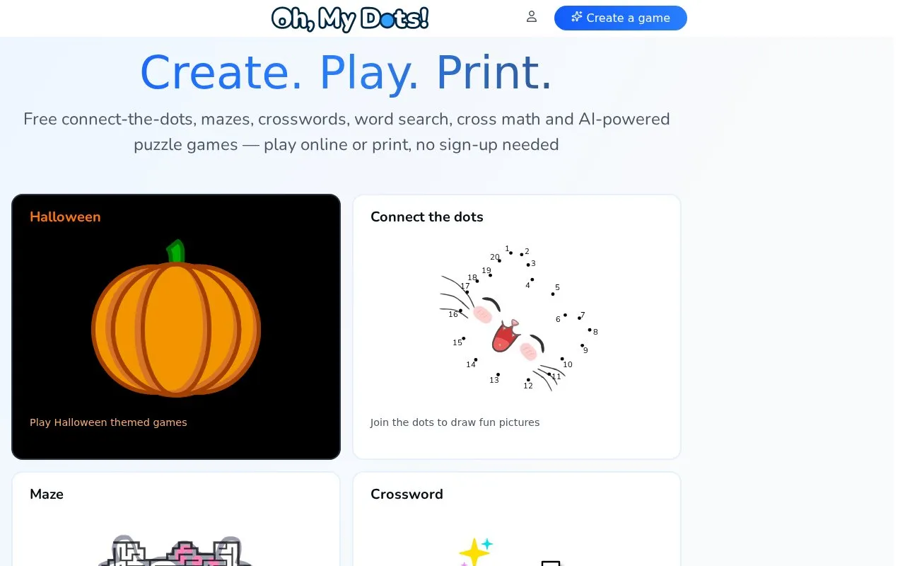 Oh My Dots! homepage screenshot