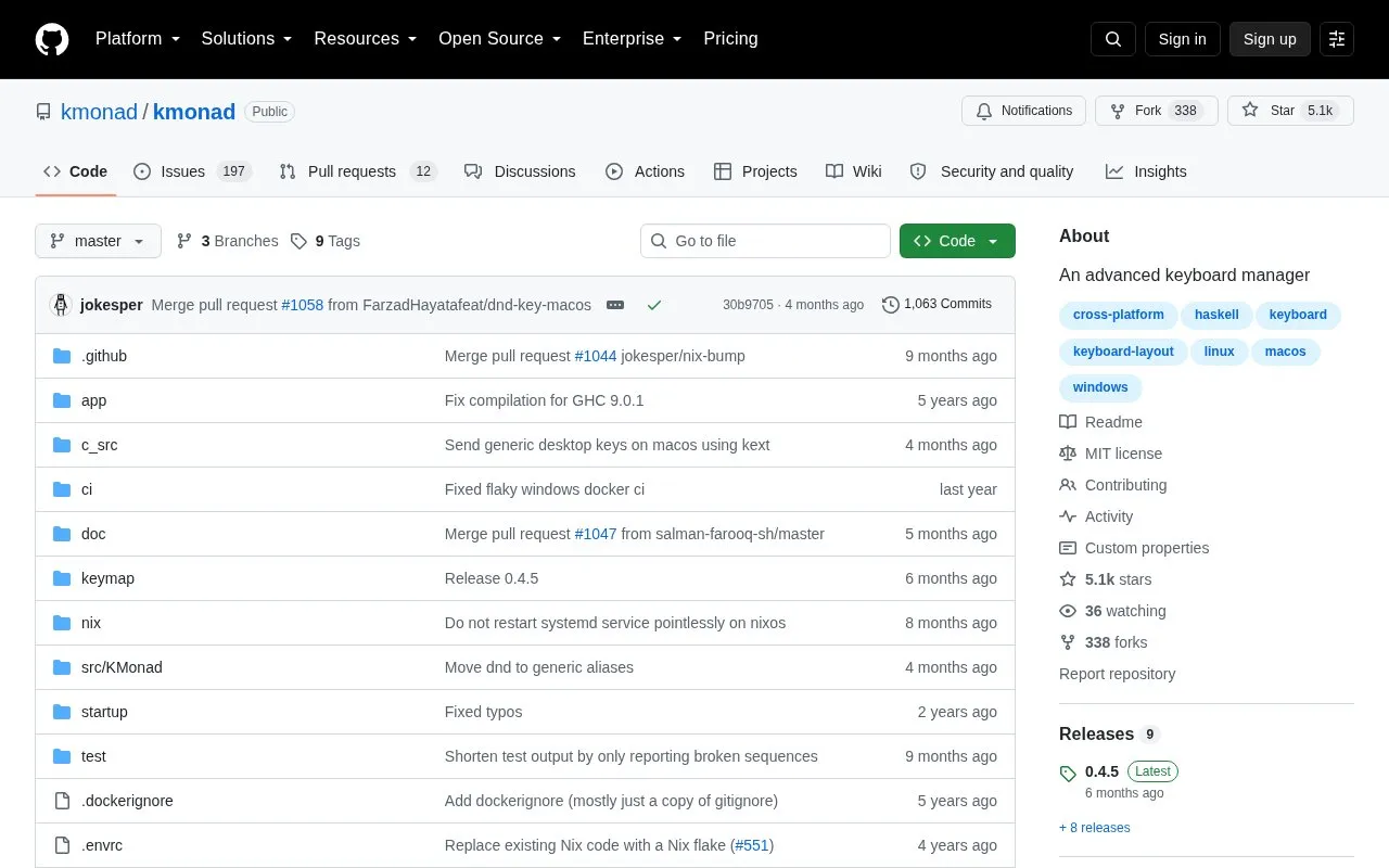 Kmonad homepage screenshot