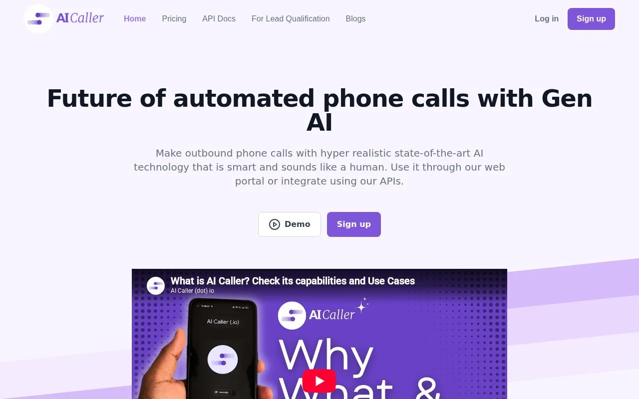 AICaller.io homepage screenshot