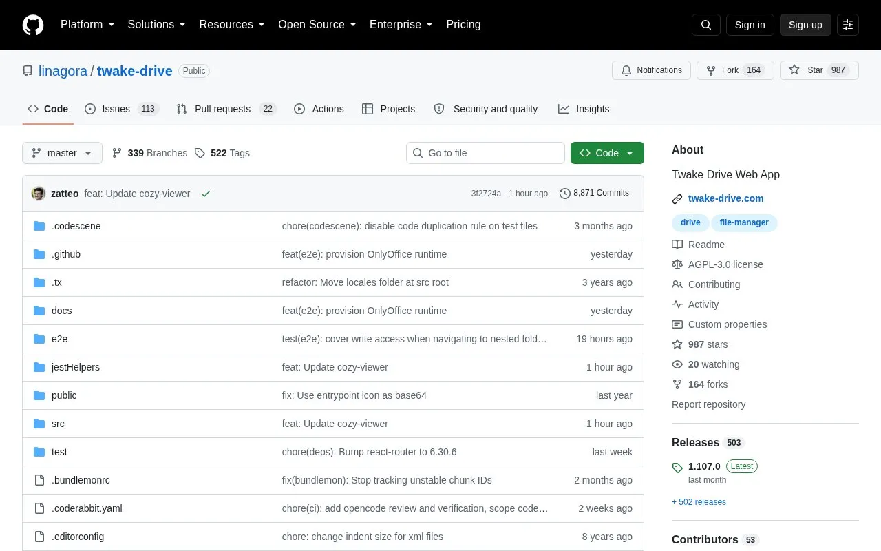 Twake Drive homepage screenshot