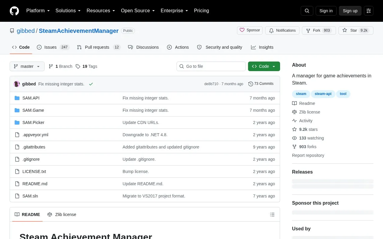 SteamAchievementManager homepage screenshot