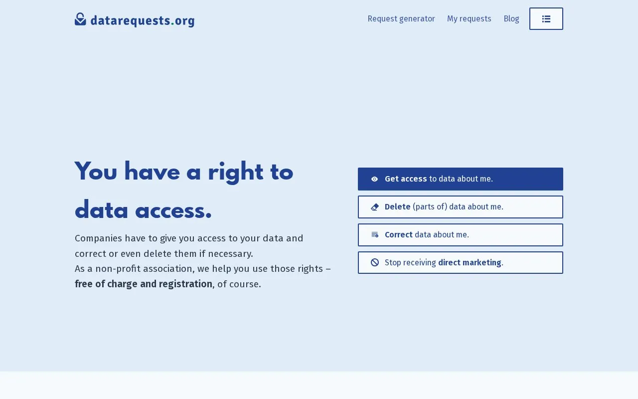 DataRequests homepage screenshot