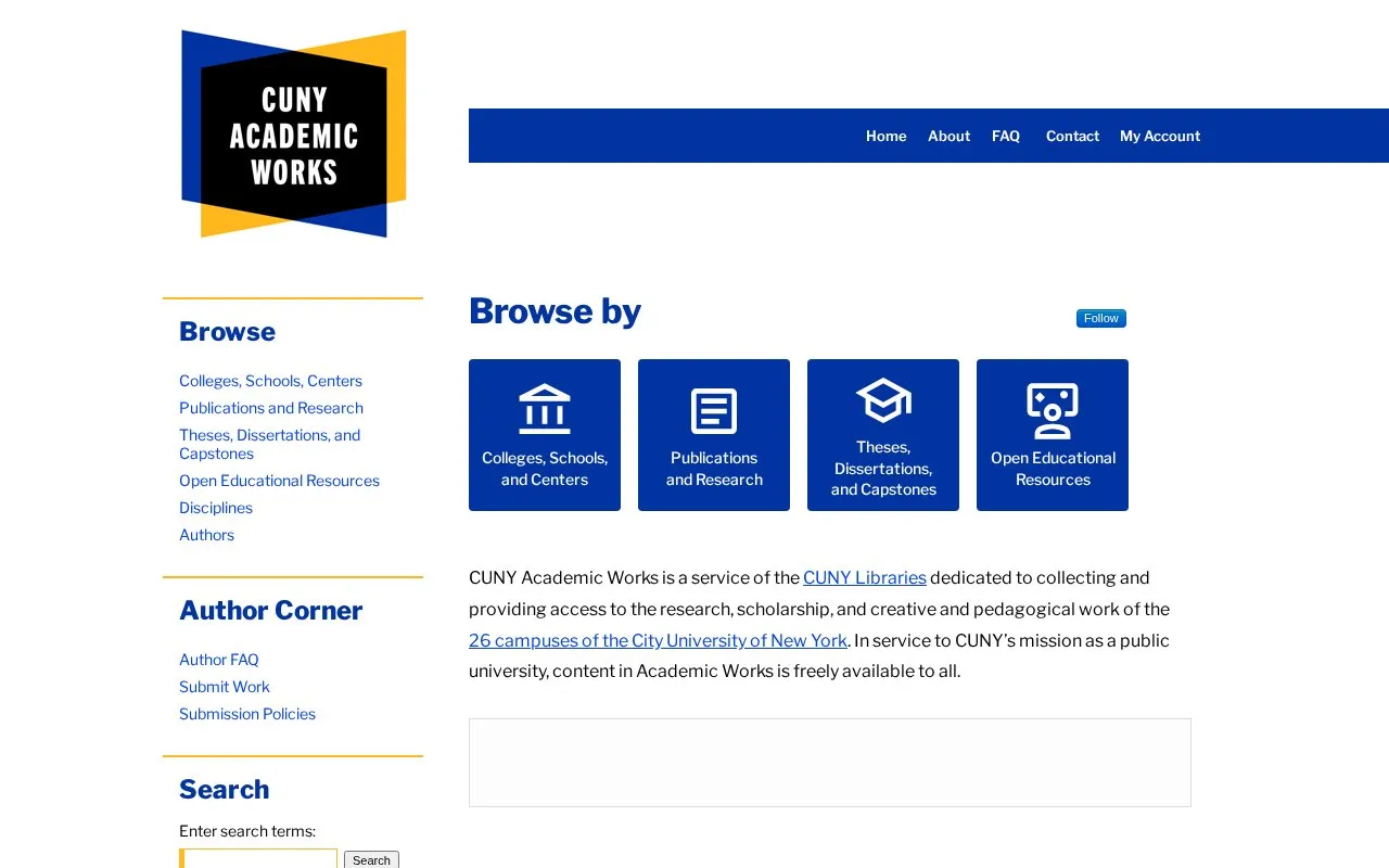 CUNY Academic Works homepage screenshot