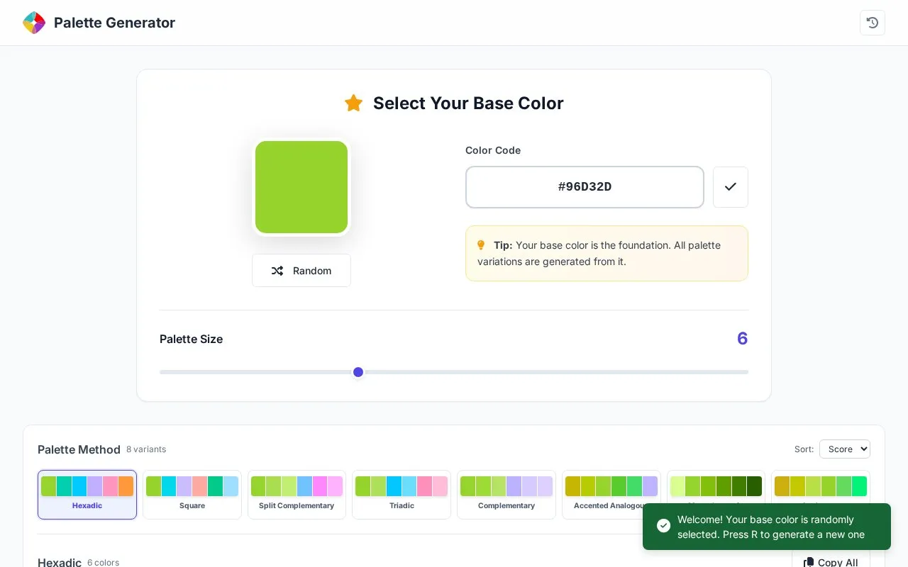 PaletteGenerator homepage screenshot