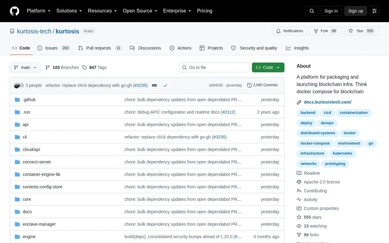 Kurtosis homepage screenshot