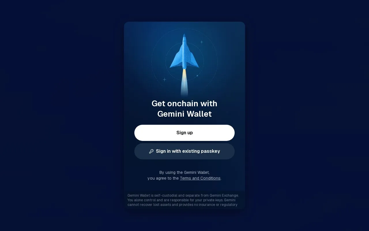 Gemini Wallet homepage screenshot