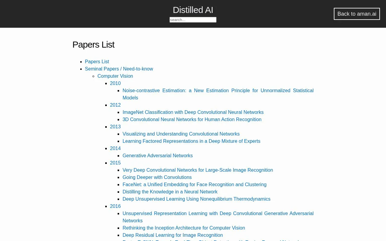 Aman's AI Journal • Papers List homepage screenshot