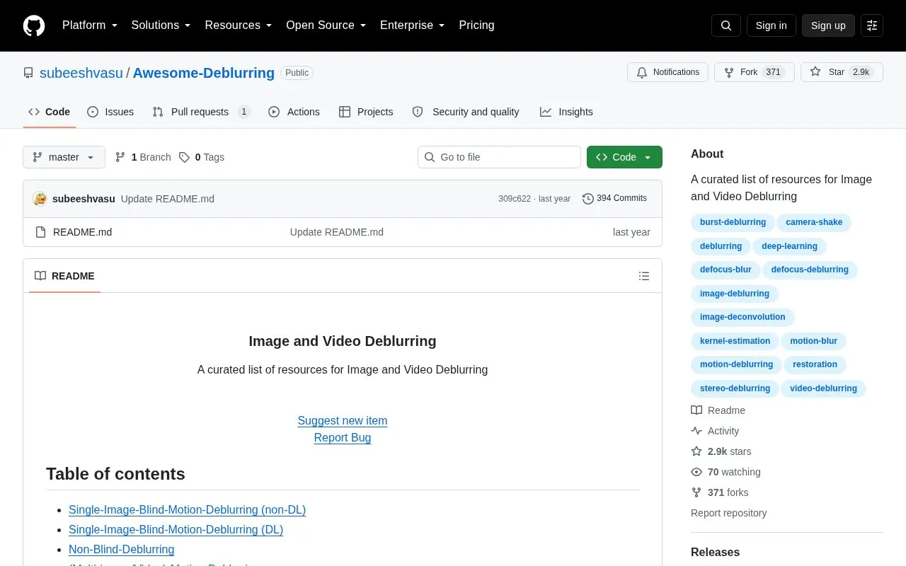 Awesome Deblurring homepage screenshot