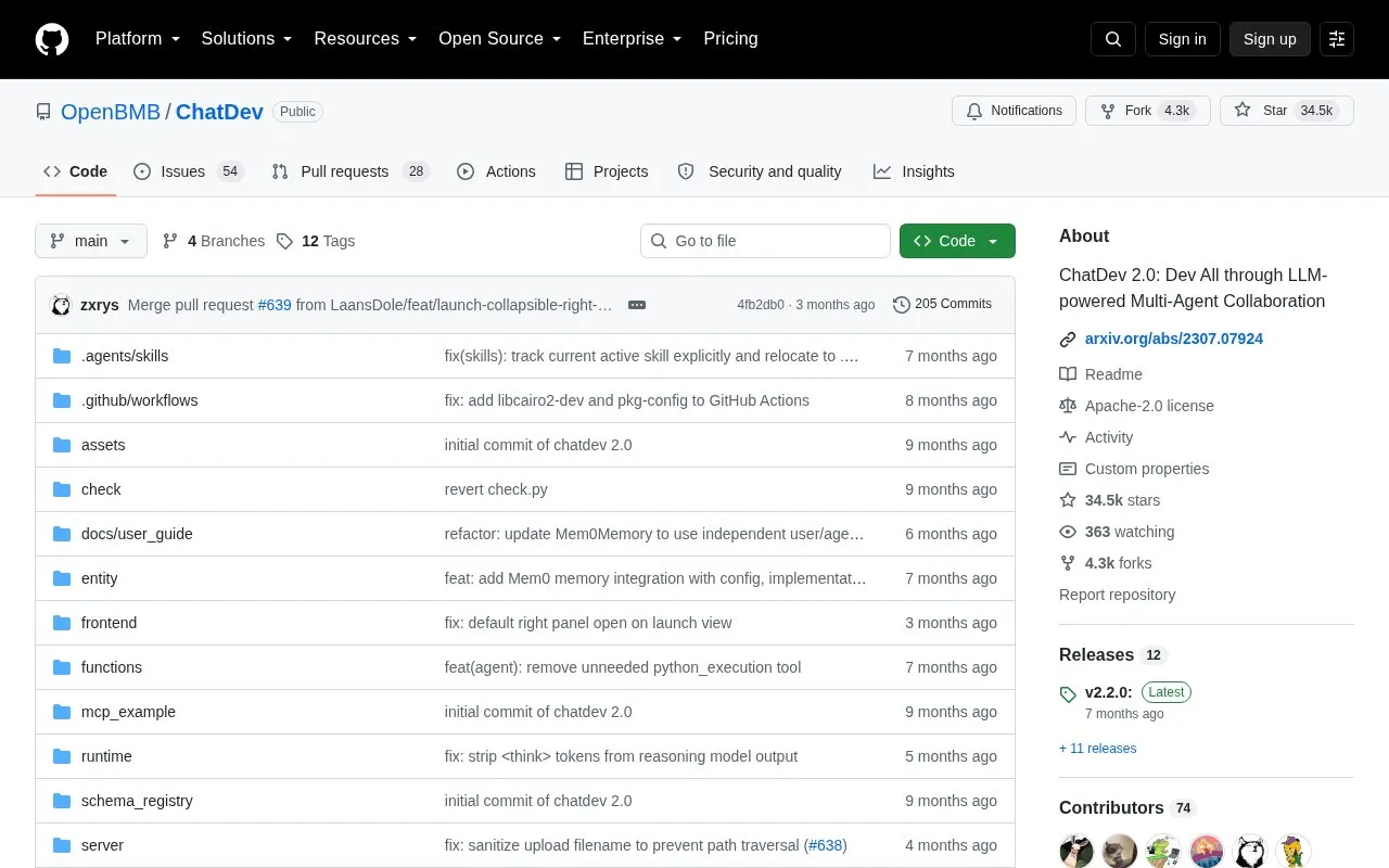OpenBMB/ChatDev homepage screenshot