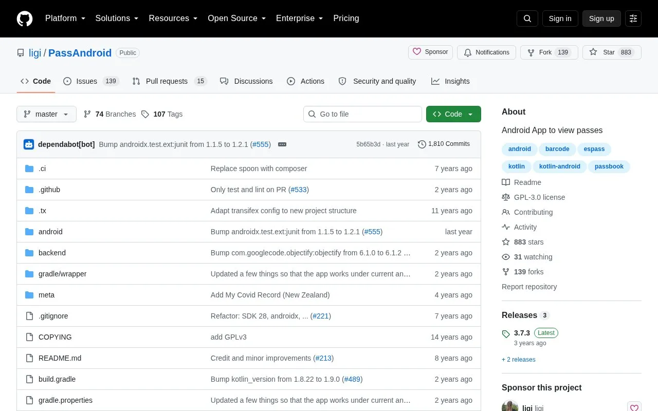 PassAndroid homepage screenshot