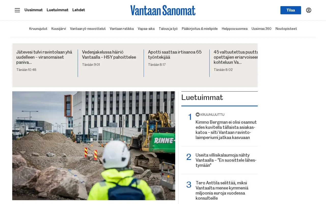 Vantaan Sanomat homepage screenshot