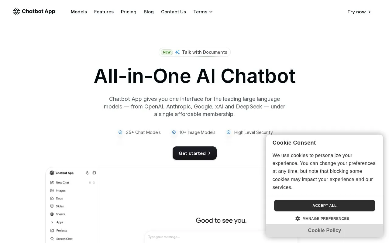 Chatbot homepage screenshot