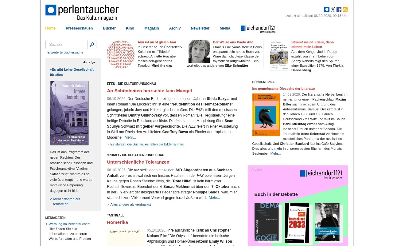 Perlentaucher homepage screenshot