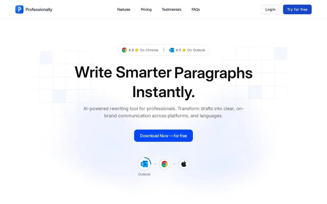 Professionally homepage screenshot